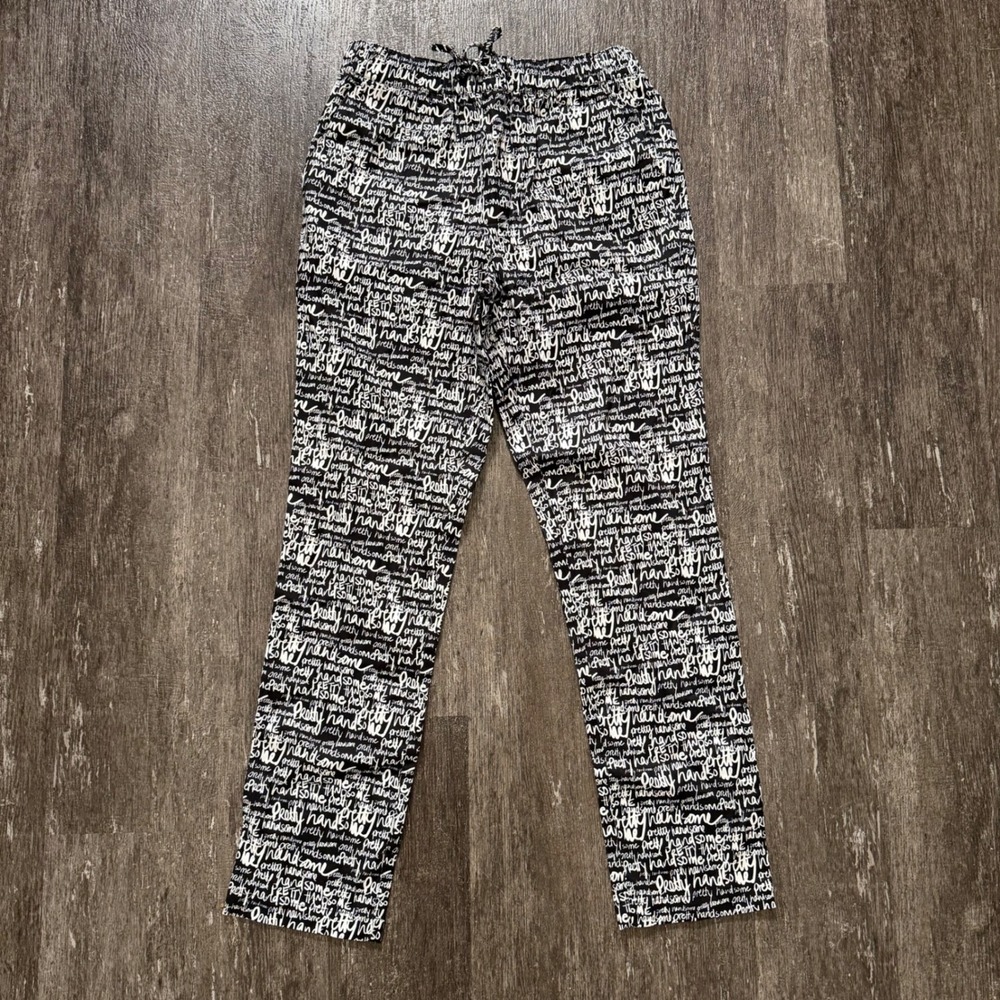 WILDFANG All Over Script Print Drawstring Lounge Pants Womens Small Black White